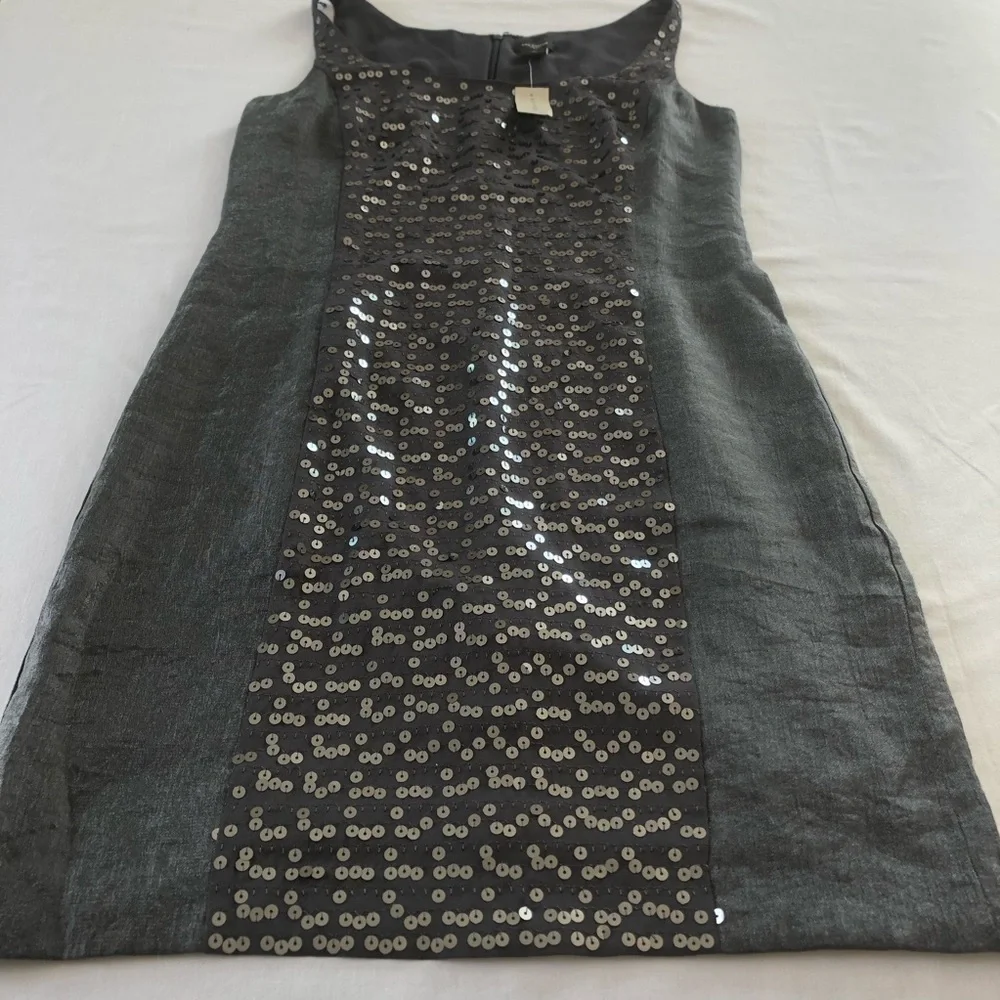 Ann Taylor Party Cocktail Gunmetal Silver Sequin Front Sheath Dress Size 8 NWT - Picture 5 of 14